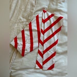 Red and White Striped Leggings